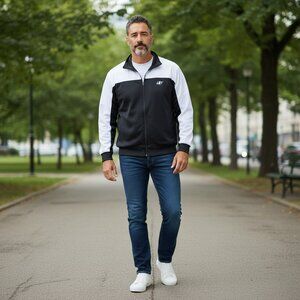 NordicTrack Men's White and Black Color Block Full Zip Jacket - Size L